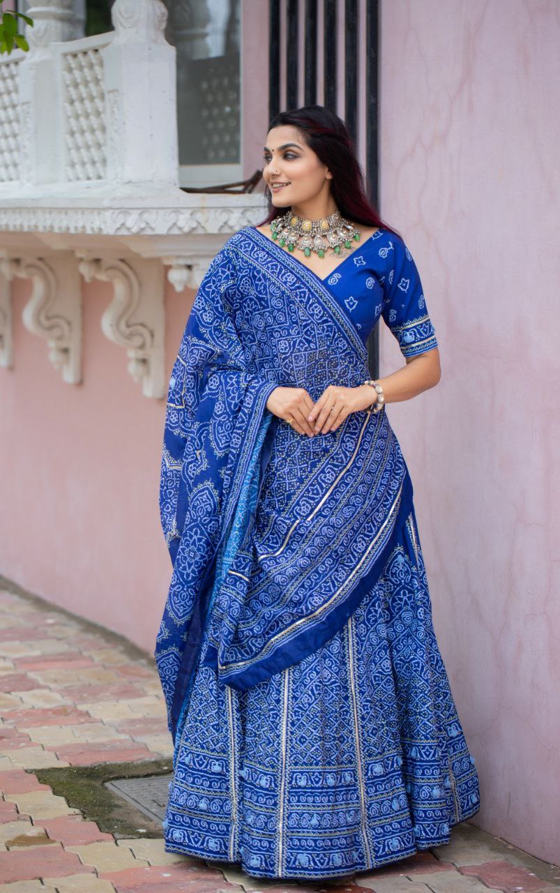 Beautiful Vaishali Silk Lehenga with Printed Design, Gota Patti, and Tassels