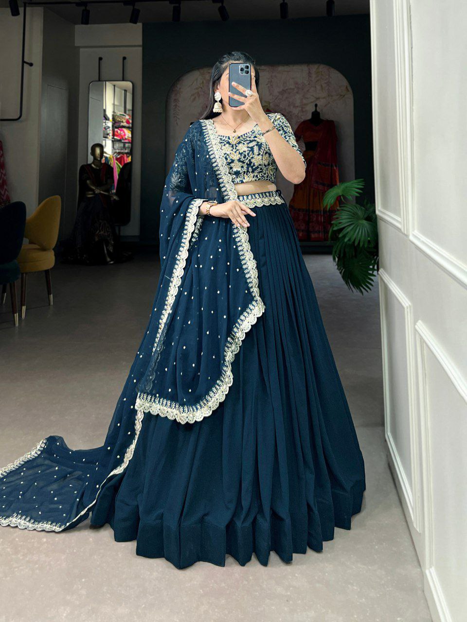 Beautiful Georgette Lehenga Set with Embroidery and Sequins Detailing