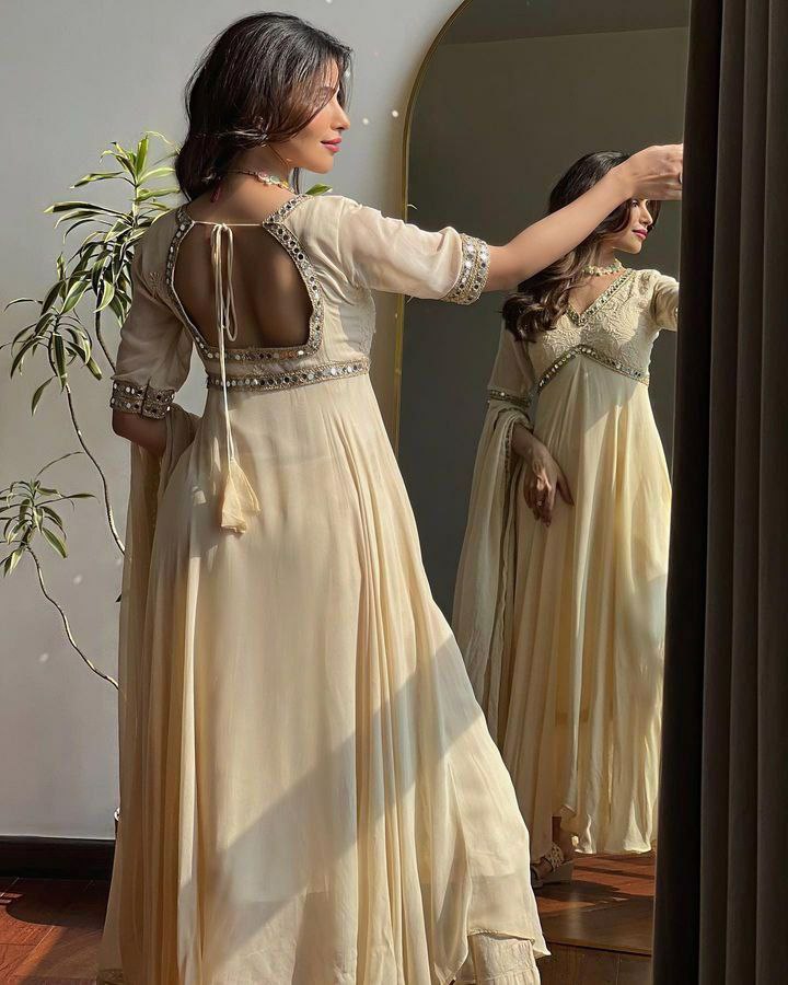 Beautiful Fox Georgette Top and Pants with Embroidery and Mirror Work