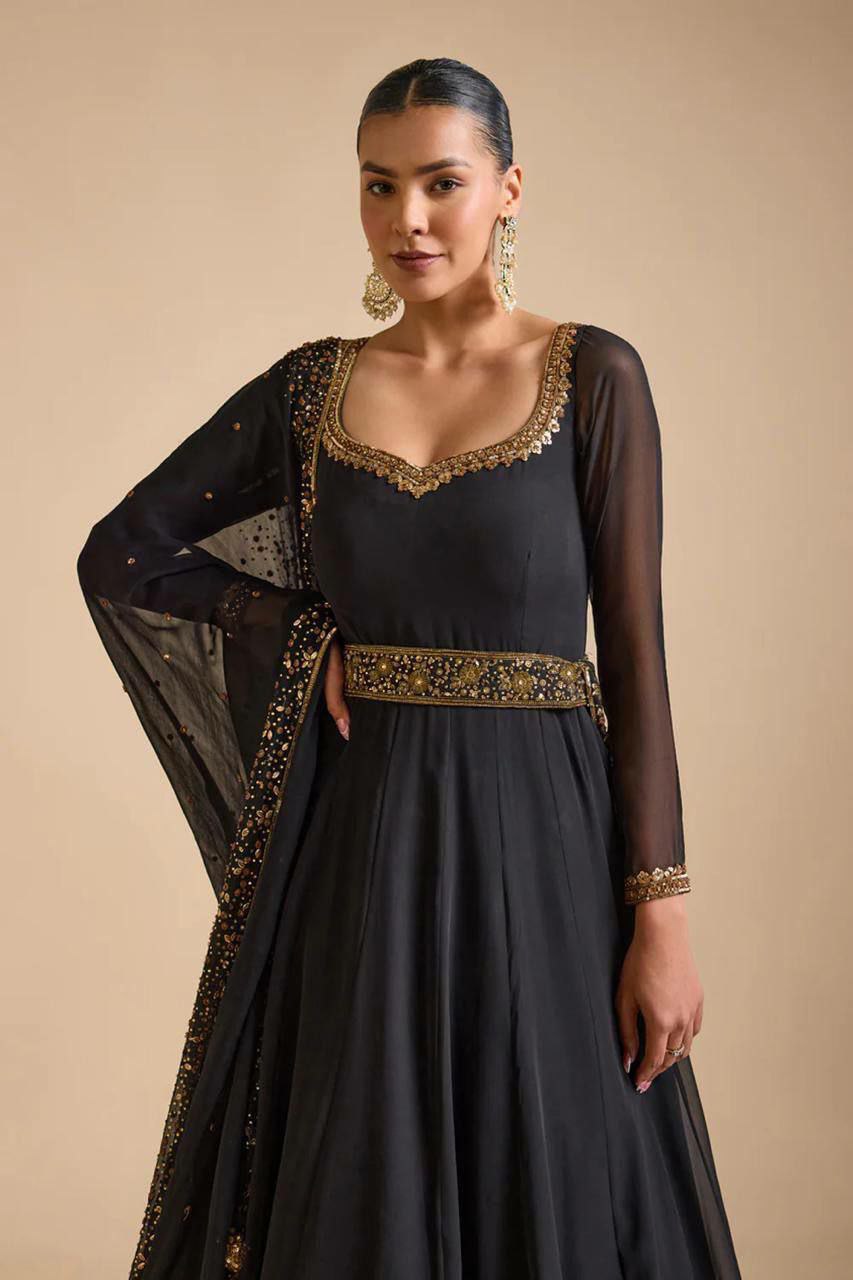 Charming Fox Georgette Top with Detailed Thread and Sequins Embroidery